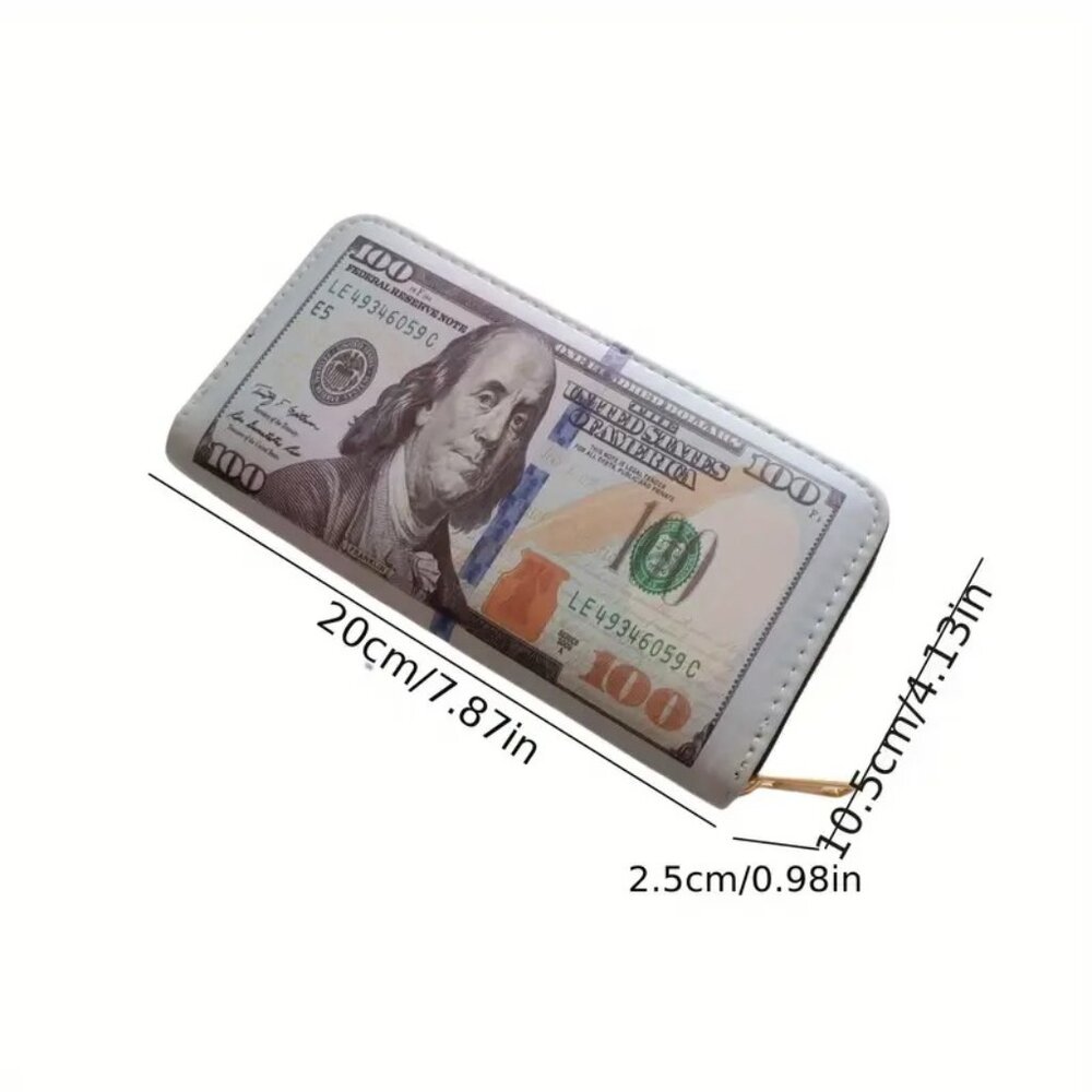 Money Print Wallet $100 Bill Zip Around Clutch Card Organizer Unisex - Picture 7 of 7